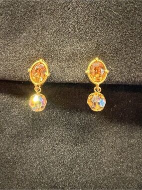 Swarovski Gold-Tone Amber Crystal Drop Earrings